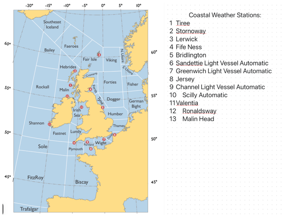 The is an image of the shipping forecast costal coverage area.